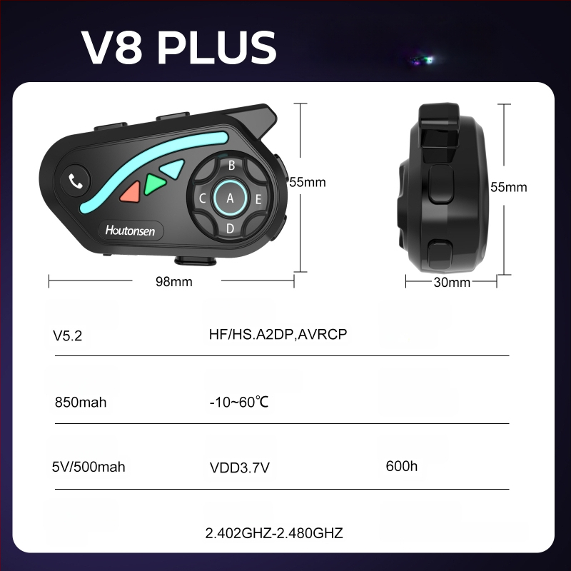 V8Plus Bluetooth ενδοεπικοινωνία μοτοσικλέτας, 1 προς 7 σε πραγματικό χρόνο, εμβέλεια 1500 μ., κοινή χρήση μουσικής, έξυπνη μείωση θορύβου