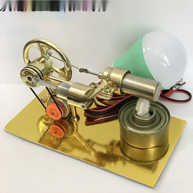 Stirlingi mootori mängumudel, metallkonstruktsiooniga, sobiv 61+ vanusele, hariv aurumasina demonstratsioon