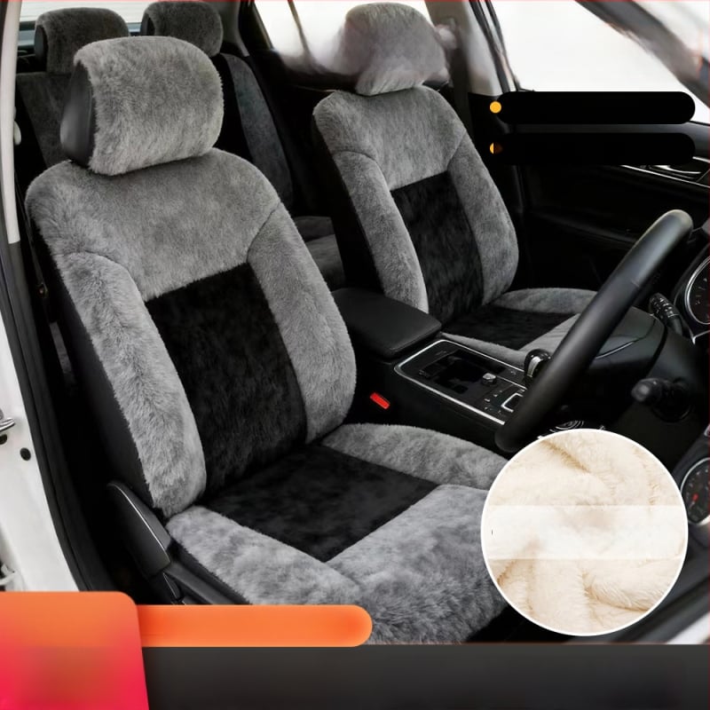 Zimska pliš navlaka za auto sjedalo, dvobojna crno-siva, potpuno pokrivena, univerzalna veličina