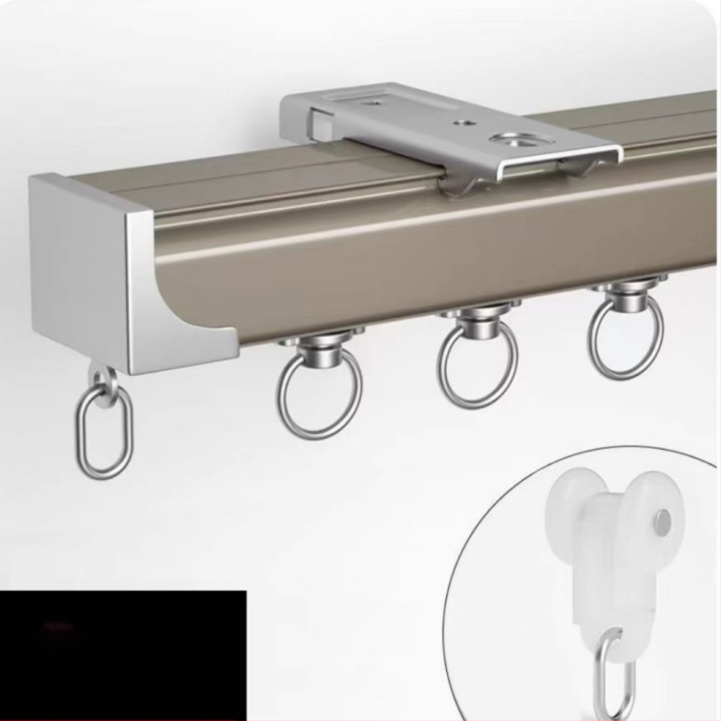 Aluminijska šina za zavjese s kukicama na kolutima, tih klizni mehanizam, bočna ili gornja montaža