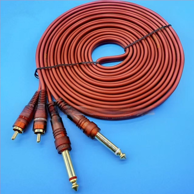 Zlatni dvostruki bananovi priključci za dvostruke 6,5 mm audio linije, zaštitni kabel, smeđi 2RCA na 6,5 mm