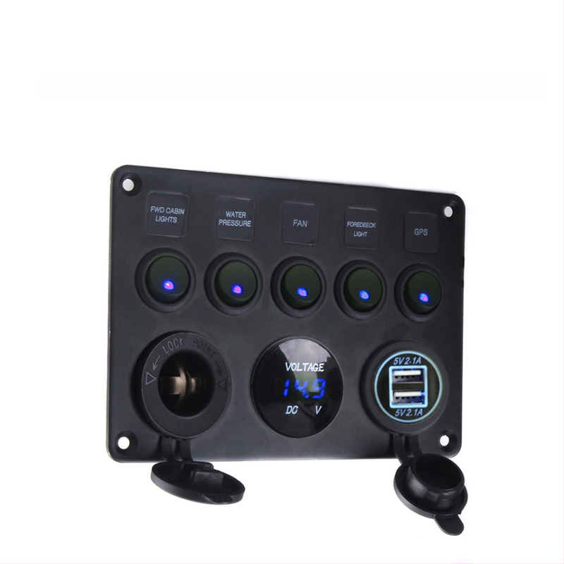 Yomi ZR0080332 Voltmetar s prekidačem od 5 pozicija, USB 4.2A, prikaz napona, za automobile, motocikle i brodove, 12–24V, aluminij + plastika, težina 500 g