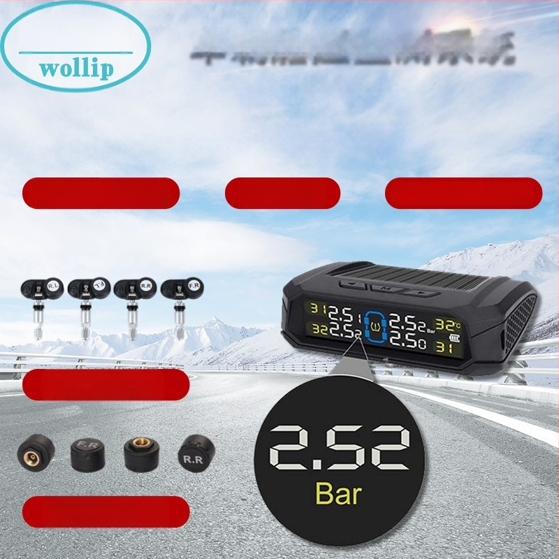 TPMS za 4 kotača s kolor LCD zaslonom, bežični digitalni mjerač tlaka u gumama, solarni, ugrađen