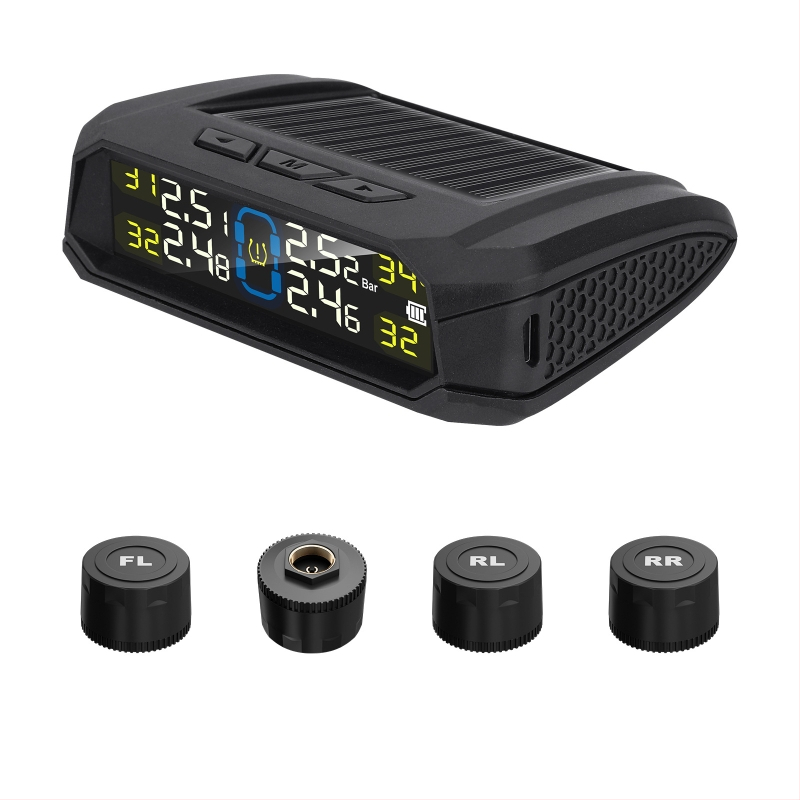 TPMS za 4 kotača s kolor LCD zaslonom, bežični digitalni mjerač tlaka u gumama, solarni, ugrađen