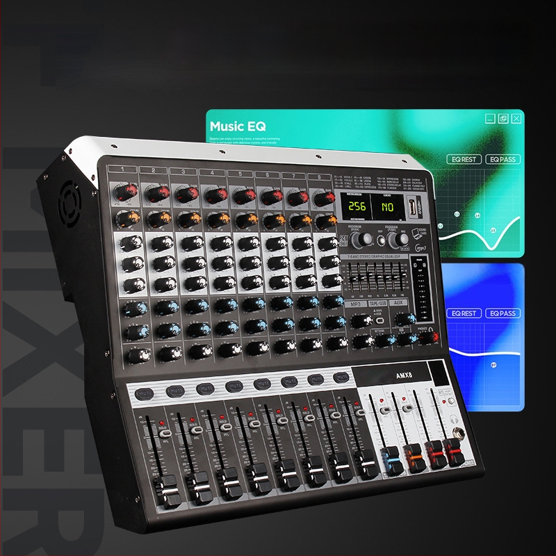 Profesionalni 8-kanalni mikser s reverberacijom i EQ, USB i Bluetooth, za pozornicu i KTV, 7-bandni EQ