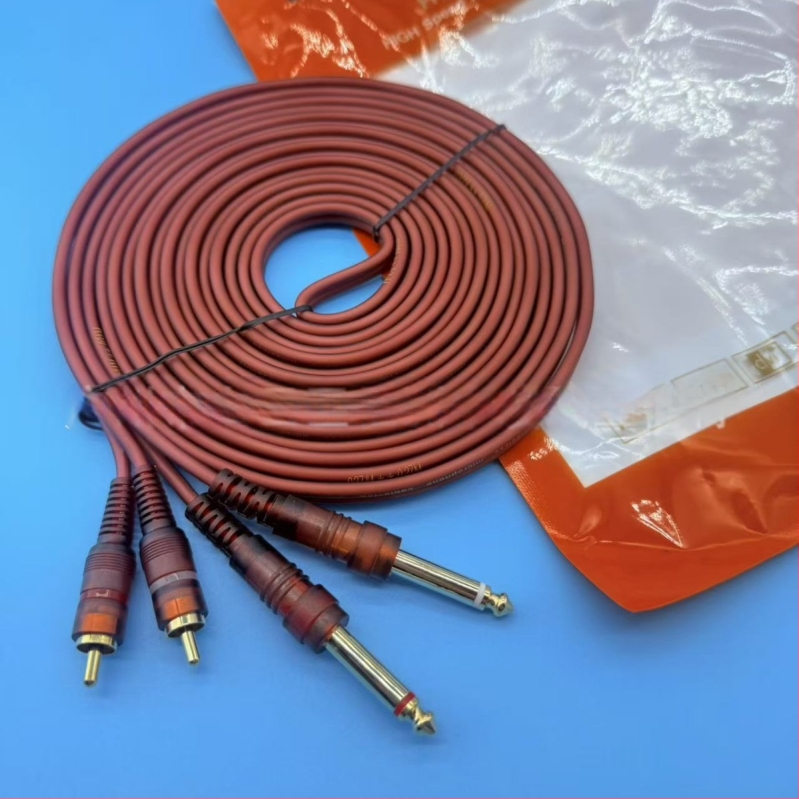 5 m smeđi zaštićeni dvostruki audio kabel: 6,35 mm na 2 RCA i 6,5 mm na dvostruko RCA za mikser