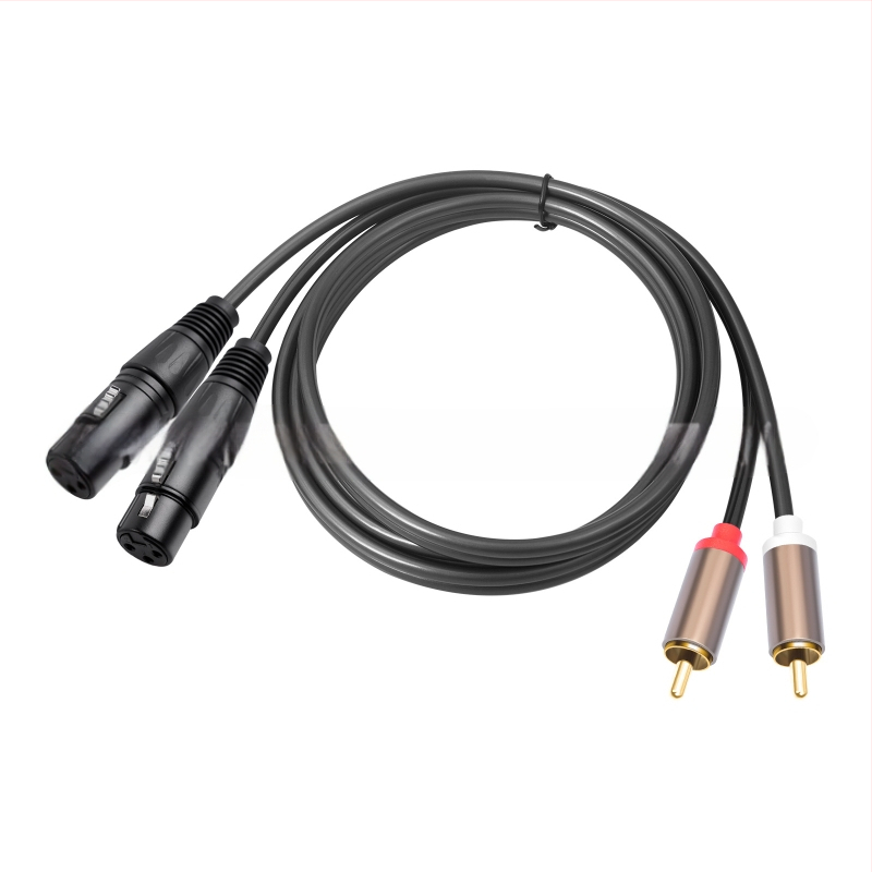REXLIS bakreni audio kabel s pozlaćenim priključcima, 2 RCA muška na dualni XLR ženski konektor, za miksersko pojačalo, duljina 1,5 m