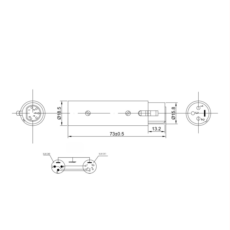 DMX signala lampica od cinkovog legura s XLR adapterom, 3-pin muški na 5-pin ženski