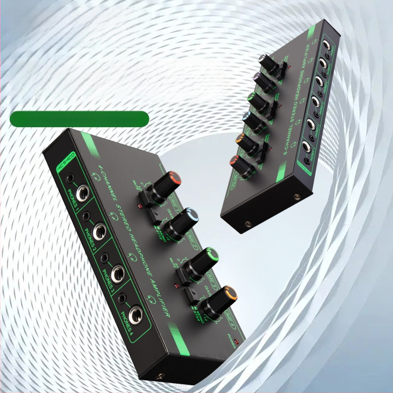 Amplificator pentru căști cu patru canale, comutator mono/stereo, divizor mini de semnal, microfon și instrument muzical