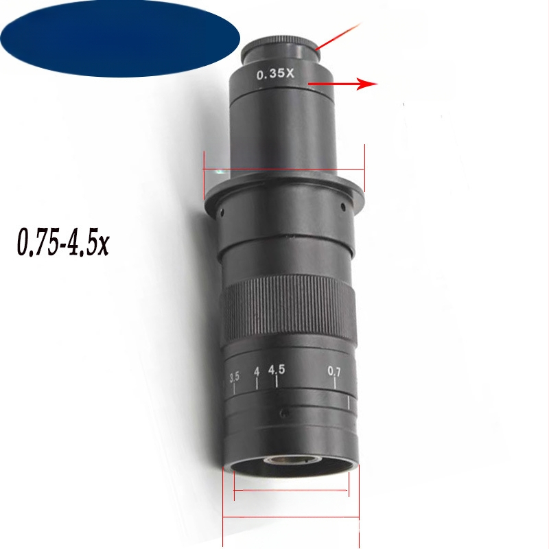 600X kontinuirani zoom industrijski mikroskopski objektiv s monocularnim okularom 0.7x-4.5x, 300x povećanje, 10A mikroskopski objektiv, 1x