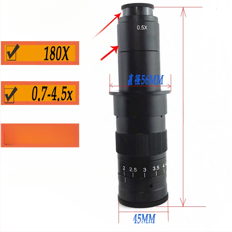 600X kontinuirani zoom industrijski mikroskopski objektiv s monocularnim okularom 0.7x-4.5x, 300x povećanje, 10A mikroskopski objektiv, 1x