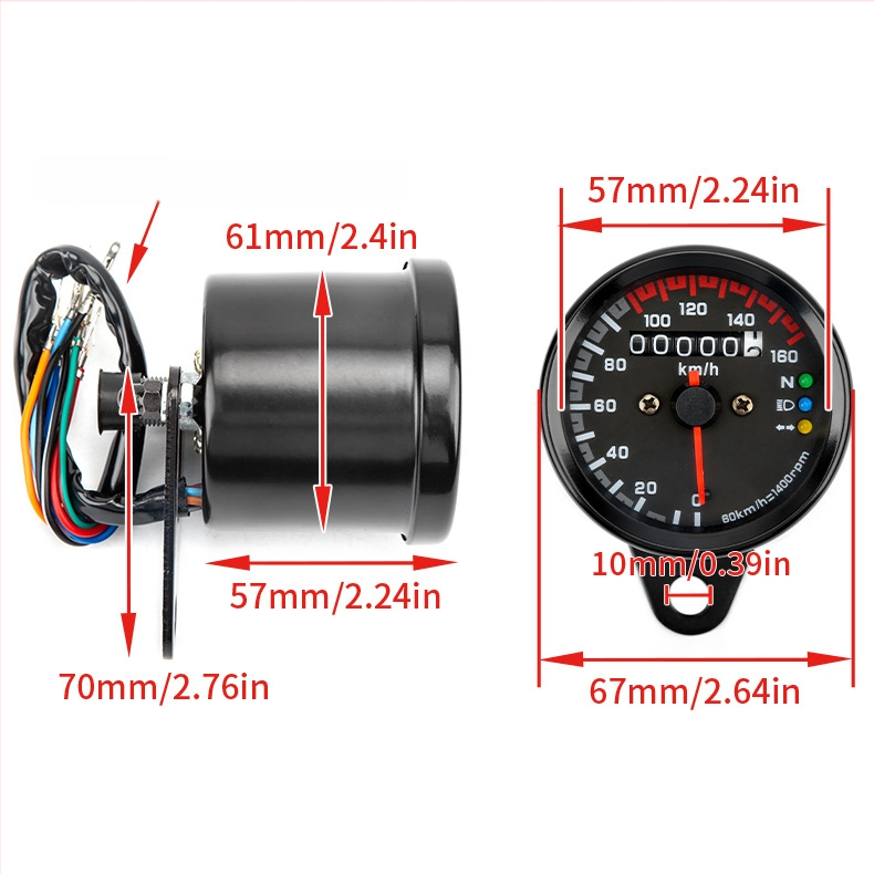 Retro kilometar za motocikl s LED dvobojnim indikatorima, raspon 0–160, 12V