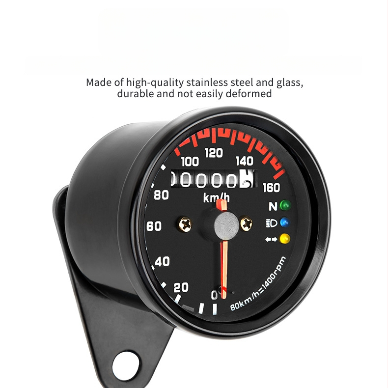Retro kilometar za motocikl s LED dvobojnim indikatorima, raspon 0–160, 12V