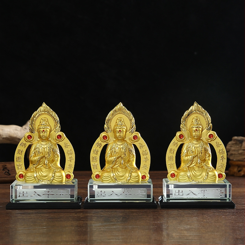 Automobilska statua Buddhe s Guan-Yin i Tathagatom, metalni završni premaz, dekorativni ukras za auto
