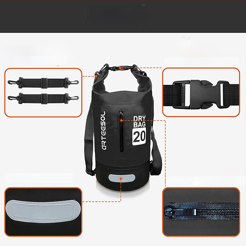 Dvobojna vodootporna vrećica-vedra s debelim PVC-om, za vanjske sportove, odjeljak suho/mokro, plivanje i rafting