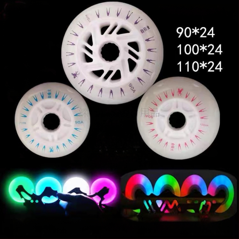 LED bijeli kotači za inline skates za brzinsko klizanje, promjer 90/100/110 mm, Aurora bljesak, svijetleći