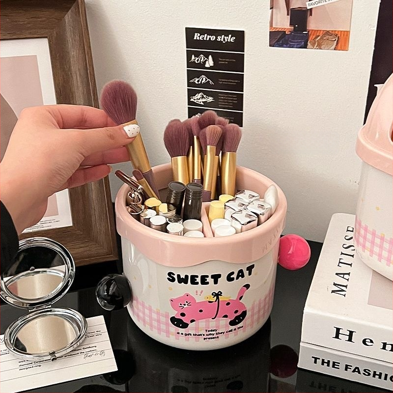 Organizator četkica za makeup s odjeljcima, kutija za kozmetiku na stol, držač za ruž i četkice za sjenilo
