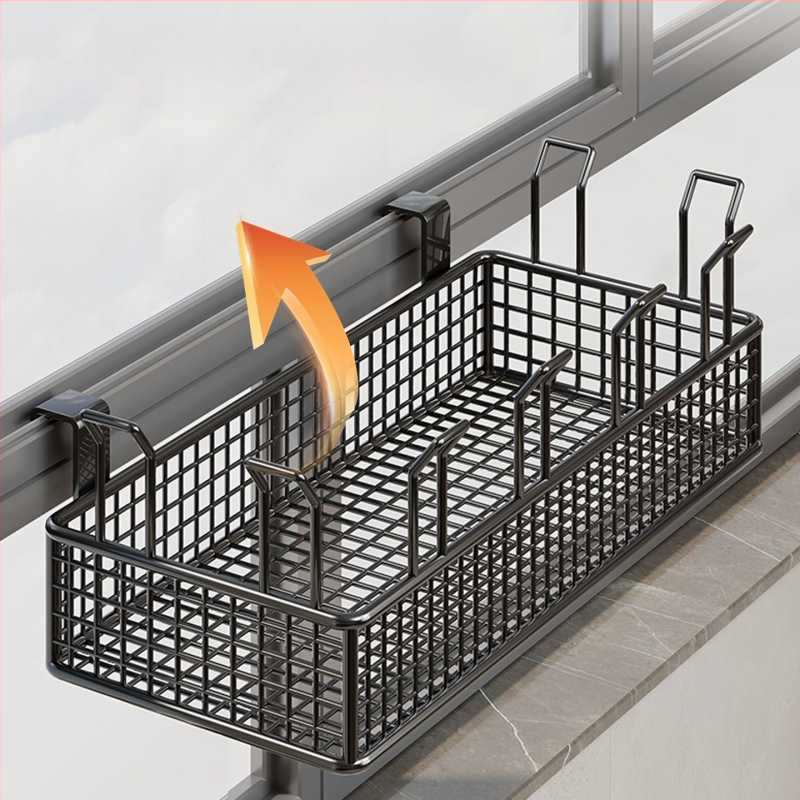 Falaszerelhető, több emeletes cipőállvány függő kosárral és védőkorláttal, fúrás nélküli telepítés