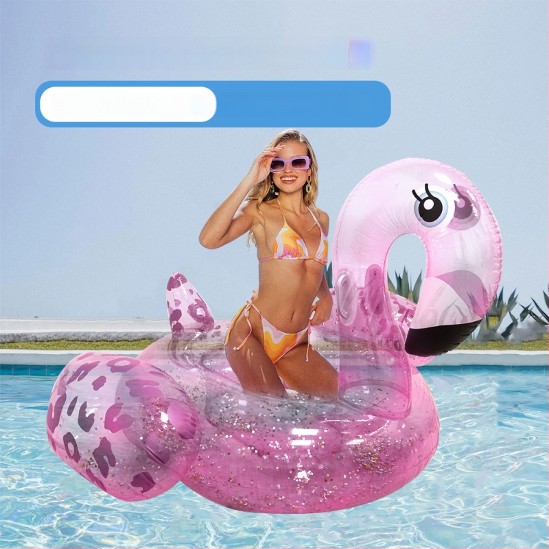 PVC napuhani flamingo sa šljokicama, plivajući ležaljka za bazen, velikog formata, za odrasle, prozirna