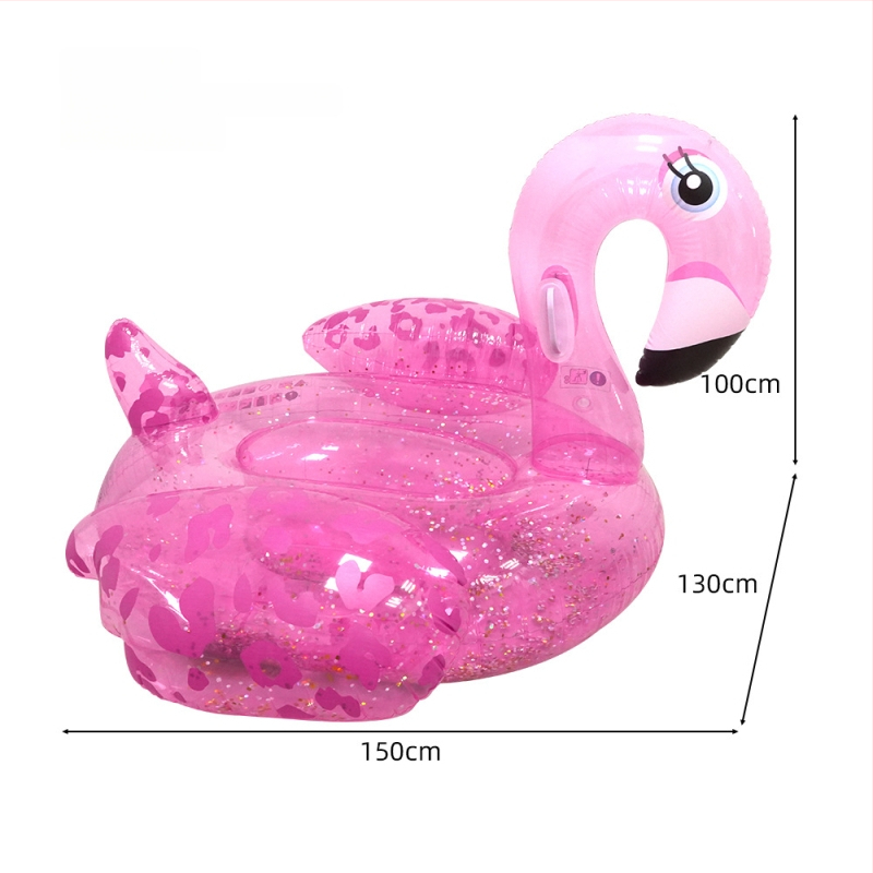 PVC napuhani flamingo sa šljokicama, plivajući ležaljka za bazen, velikog formata, za odrasle, prozirna