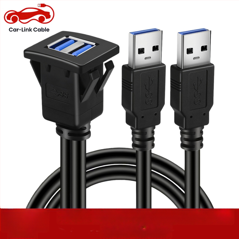 Štvorcový USB kábel so dvoma portmi USB 3.0/2.0, vodotesný pre palubnú dosku auta, lode a motocyklu