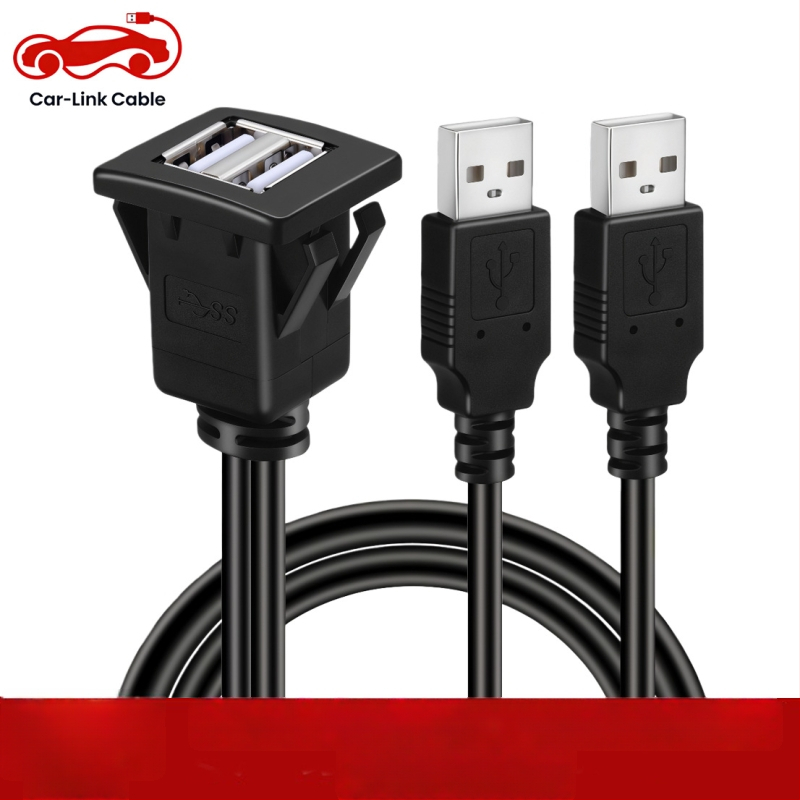 Štvorcový USB kábel so dvoma portmi USB 3.0/2.0, vodotesný pre palubnú dosku auta, lode a motocyklu