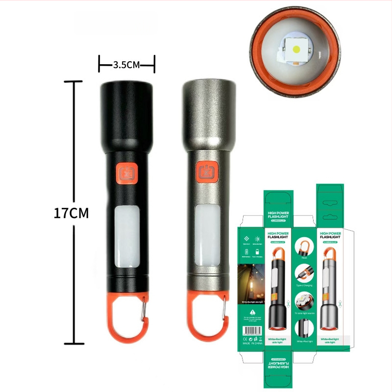 Punja LED svjetiljka s teleskopskim fokusom, COB bočno svjetlo, 360° rotacija, USB punjenje, kamp lampica za vješanje