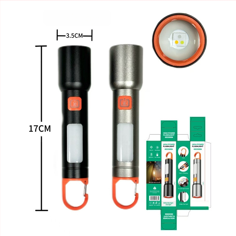 Punja LED svjetiljka s teleskopskim fokusom, COB bočno svjetlo, 360° rotacija, USB punjenje, kamp lampica za vješanje