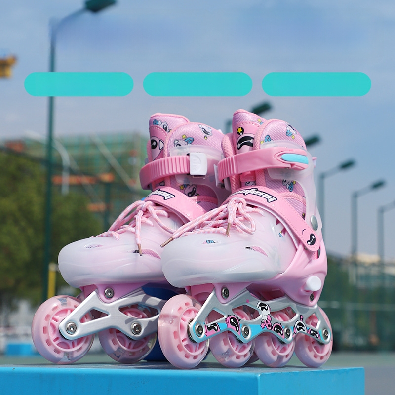 Dječje inline patike, unisex, podesive, jednosredne PU kotači, treperava svjetla
