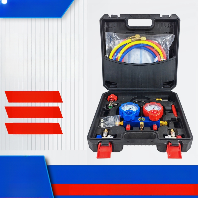 Set za dopunu klimatizacije automobila s kutijom alata, R1234YF rashladno sredstvo, set s dvostrukim manometrom tlaka