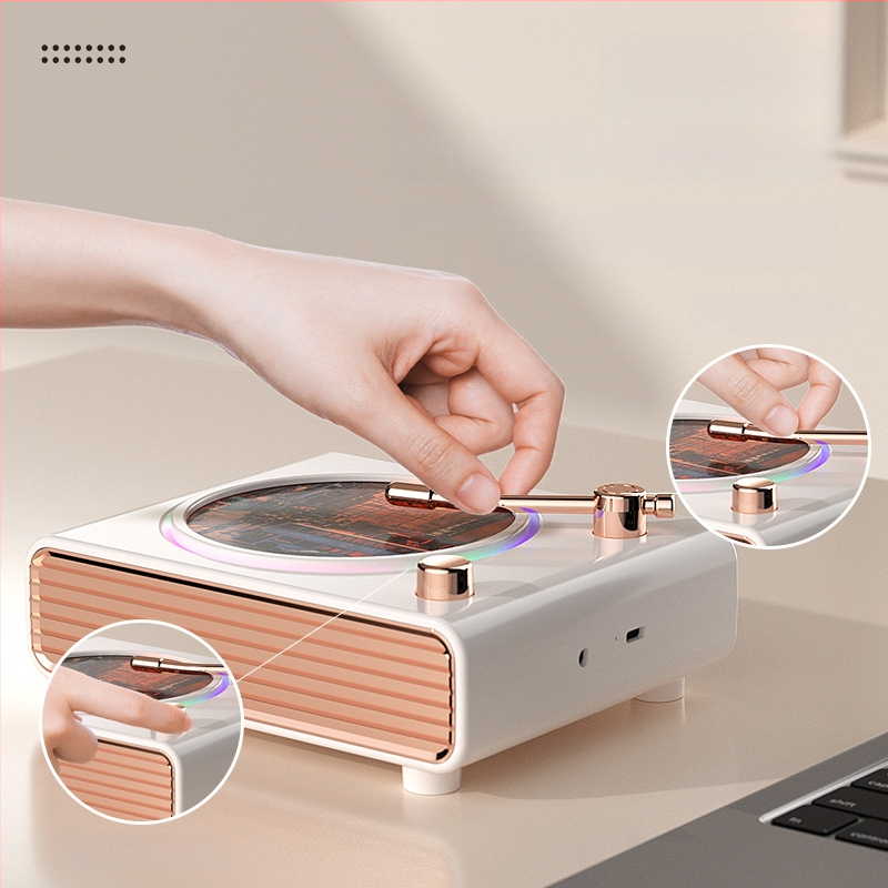Bluetooth zvuk retro okretni gramofon s ambijentalnim svjetlom, bežično punjenje zvučnika