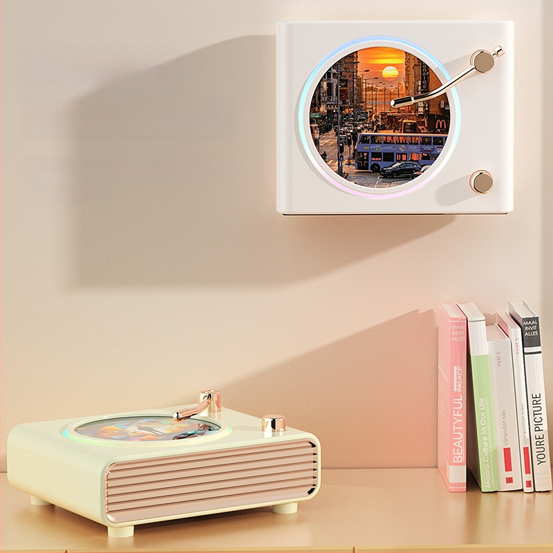 Bluetooth zvuk retro okretni gramofon s ambijentalnim svjetlom, bežično punjenje zvučnika
