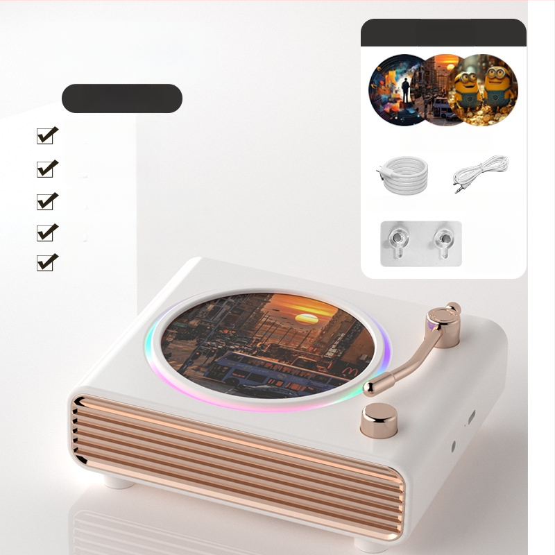 Bluetooth zvuk retro okretni gramofon s ambijentalnim svjetlom, bežično punjenje zvučnika