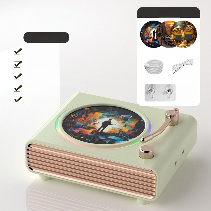 Bluetooth zvuk retro okretni gramofon s ambijentalnim svjetlom, bežično punjenje zvučnika