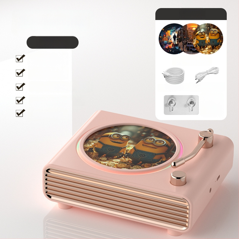 Bluetooth zvuk retro okretni gramofon s ambijentalnim svjetlom, bežično punjenje zvučnika