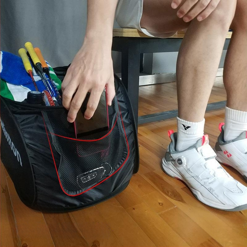 Torba za badminton s četiri odjeljka, sklopiva, lagana za nošenje, mrežasta, višefunkcionalna, crna