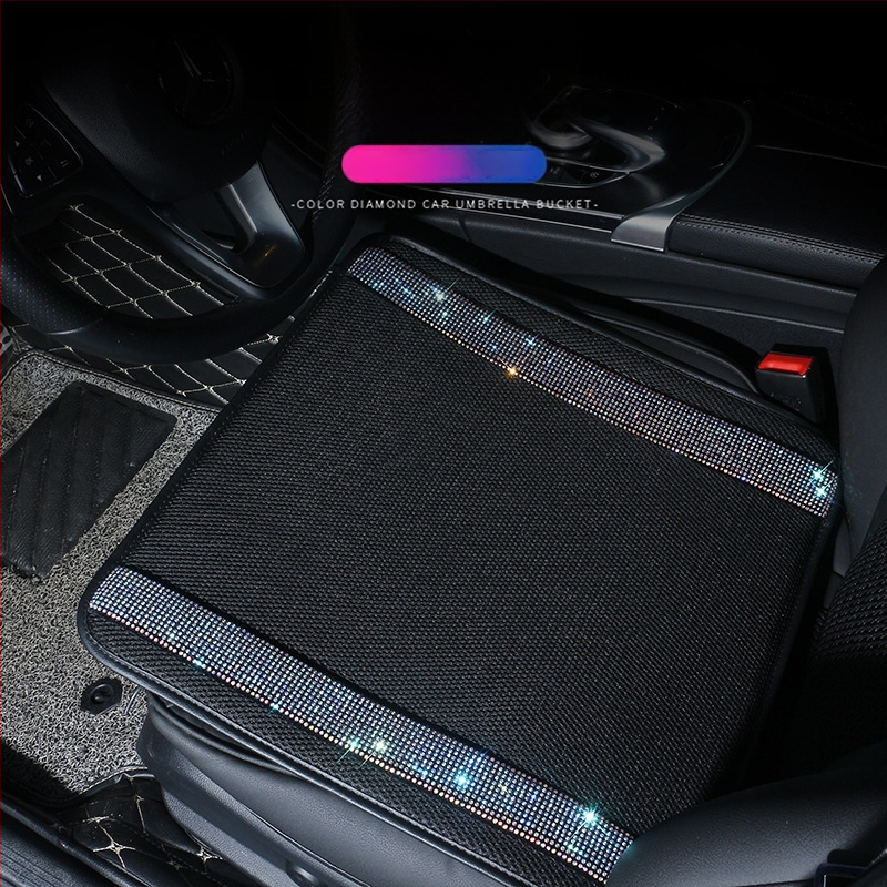 Auto jastuk za sjedalo s dijamantnim ukrasom i hladnom ice-silk tkaninom, za sve sezone, kreativni unutarnji dodatak automobila