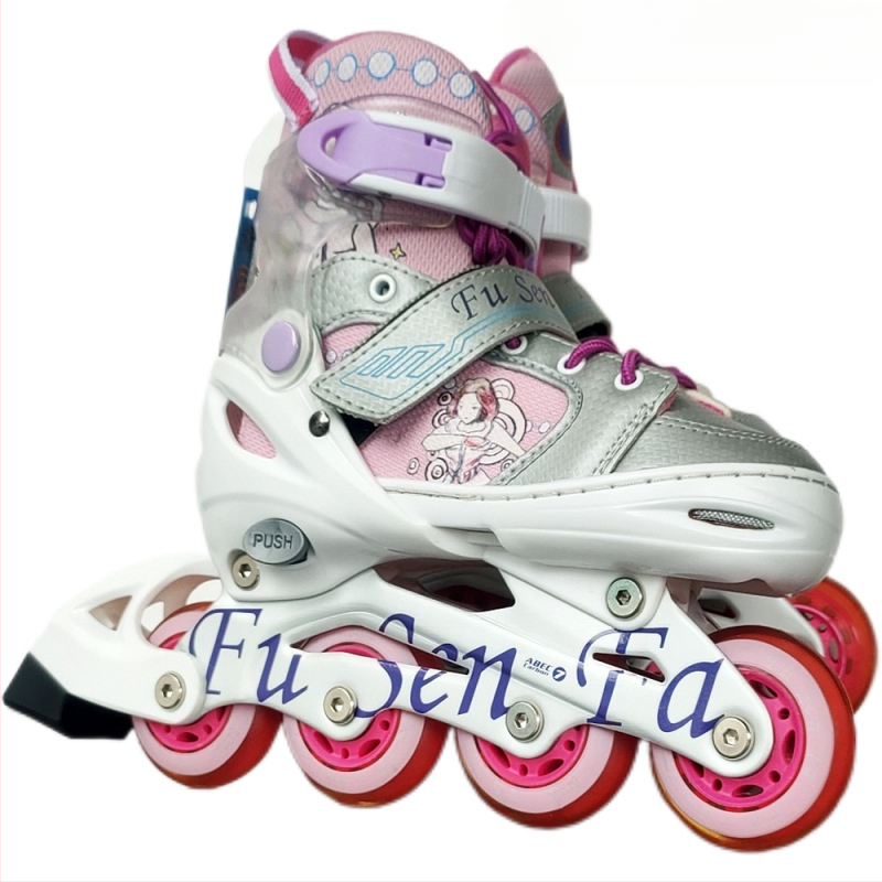 Djeca inline role s leopard printom, svjetleće, PU gornji dio i mrežasti materijal, gumeni đon, kotači u jednom redu, podesiva veličina