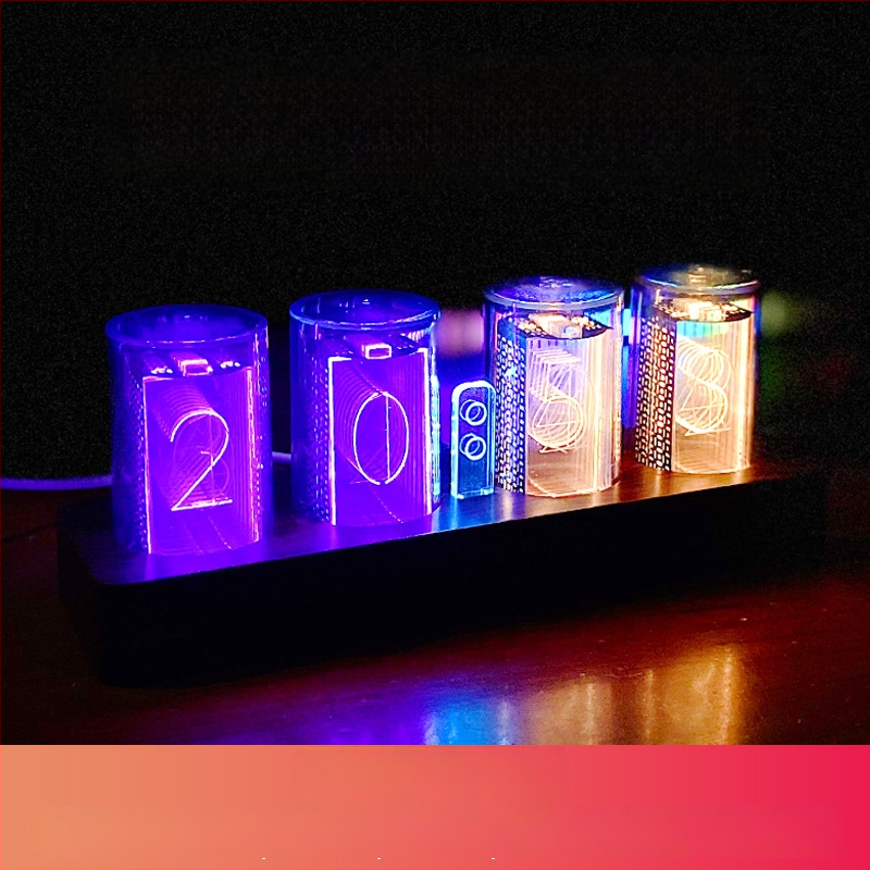 Šarena RGB digitalna sat s efektom svjetleće cijevi – stolna dekoracija gaming sobe, DIY elektronički budilnik