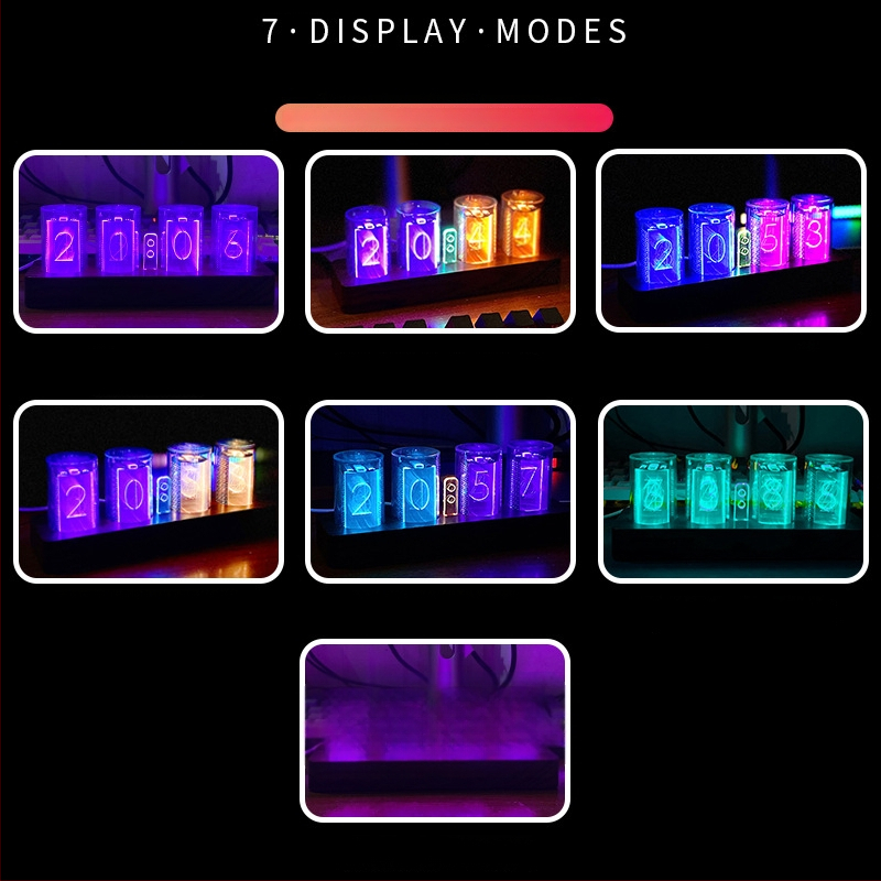 Šarena RGB digitalna sat s efektom svjetleće cijevi – stolna dekoracija gaming sobe, DIY elektronički budilnik