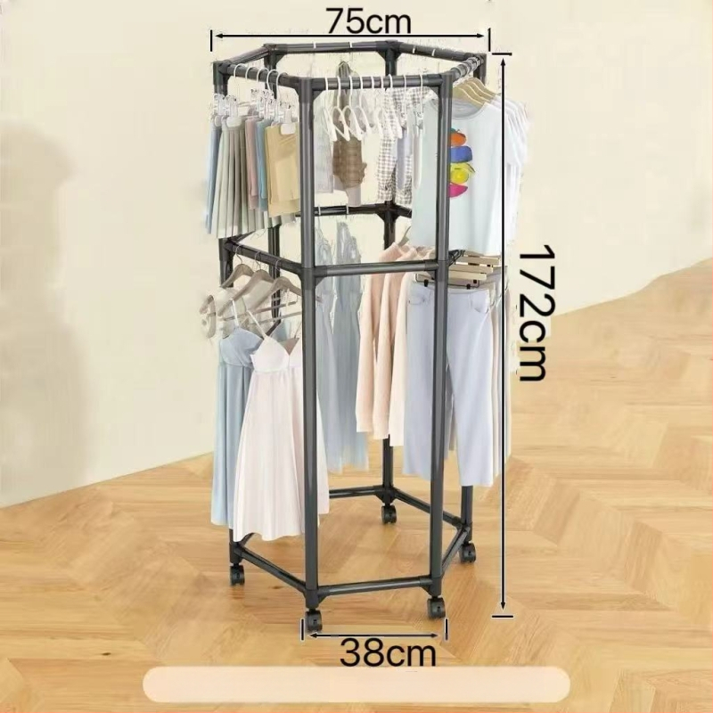 Padlón álló szárítórács, hexagonális 16 csővel, görgőkkel mozgatható, forgó, és szárító hálóval