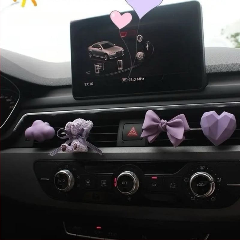 Auto difuzor s ljubičastom mašnicom i medvjedićem, klip za ventilaciju, miris jasmin