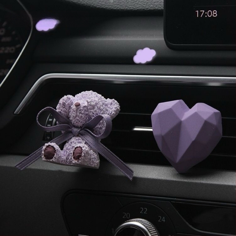 Auto difuzor s ljubičastom mašnicom i medvjedićem, klip za ventilaciju, miris jasmin