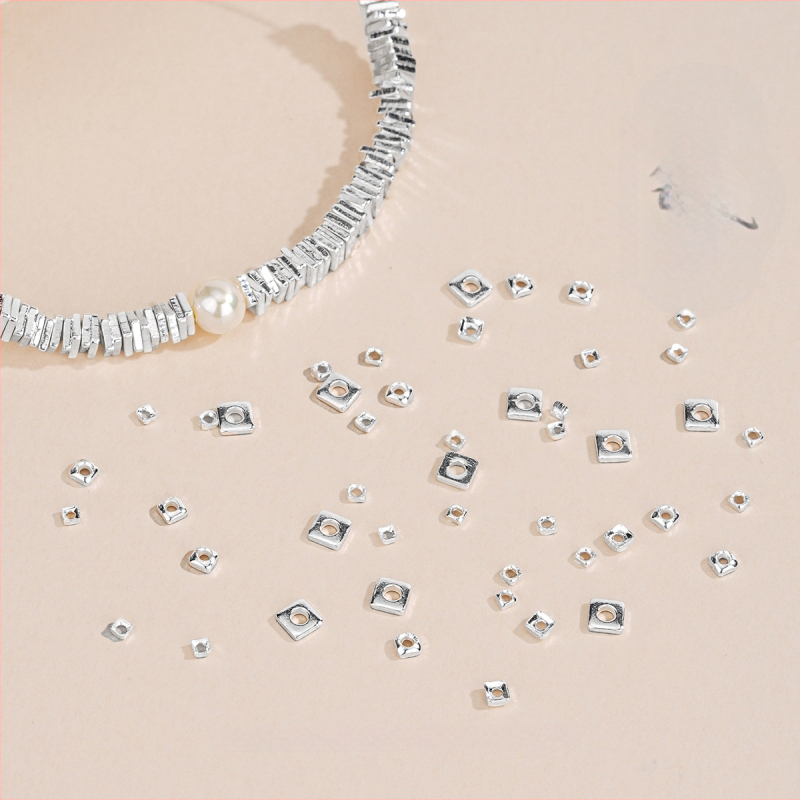 Silver Love S925 sterling srebro — kvadratne, polomljene spacer perle za DIY narukvice i ogrlice