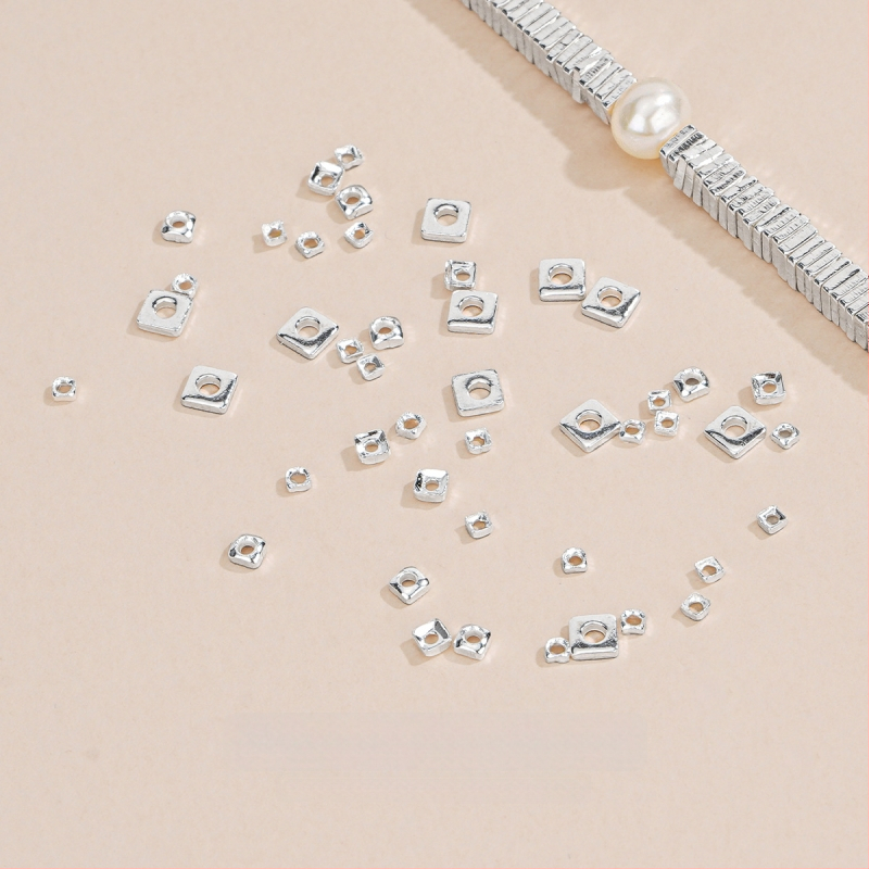 Silver Love S925 sterling srebro — kvadratne, polomljene spacer perle za DIY narukvice i ogrlice