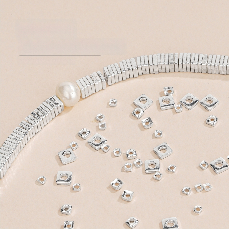 Silver Love S925 sterling srebro — kvadratne, polomljene spacer perle za DIY narukvice i ogrlice