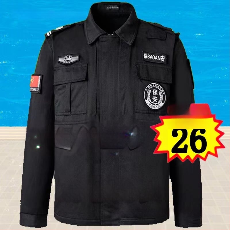 Crni zimski uniformni gornji dio za zaštitarsku službu, s dugim rukavima, debelog materijala, za vanjsku uporabu