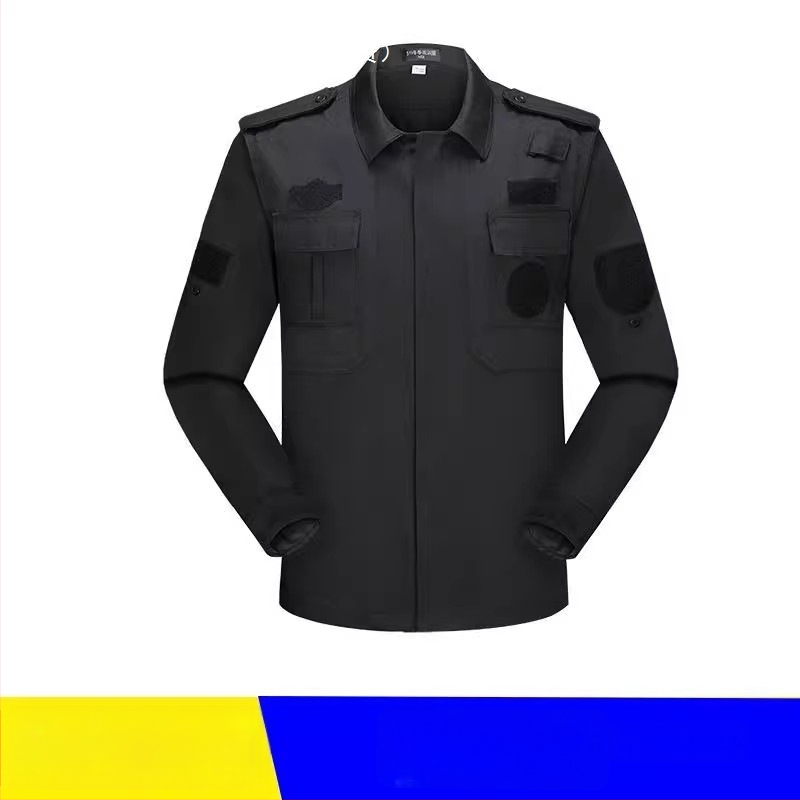 Crni zimski uniformni gornji dio za zaštitarsku službu, s dugim rukavima, debelog materijala, za vanjsku uporabu