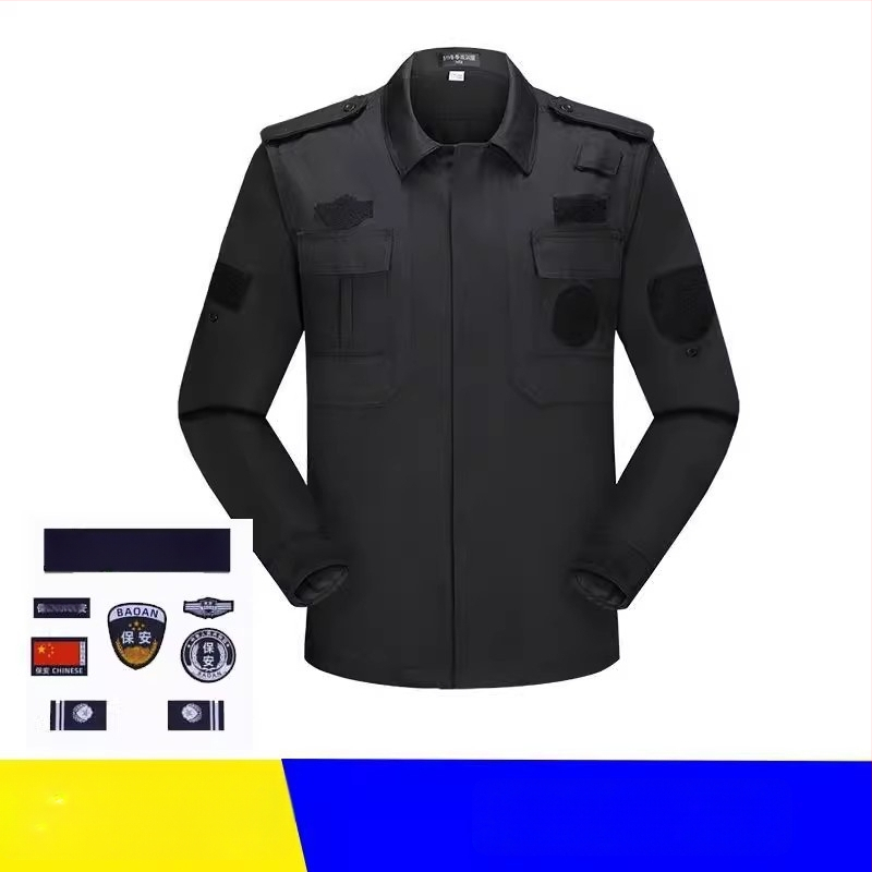 Crni zimski uniformni gornji dio za zaštitarsku službu, s dugim rukavima, debelog materijala, za vanjsku uporabu