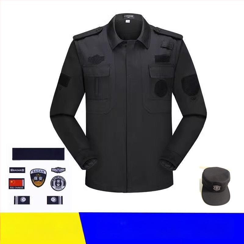 Crni zimski uniformni gornji dio za zaštitarsku službu, s dugim rukavima, debelog materijala, za vanjsku uporabu